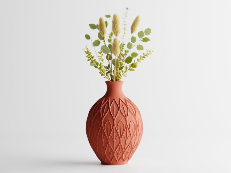 3D-gedruckte Vase, Blattmuster, PLA-Material, luftdicht, erhältlich in 3 Größen