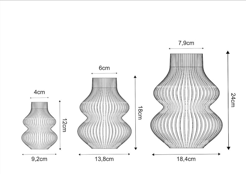 3D-gedruckte Vasen, wasserdicht – erhältlich in 3 Größen und mehreren Farben.