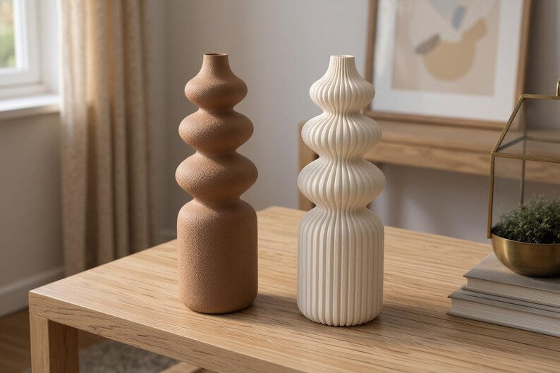 Gerippte und flauschige Moderne Nordische Vase – Skandinavisches Wohndekor, 3 Größen