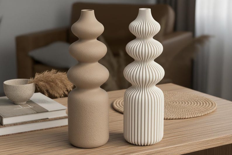Gerippte und flauschige Moderne Nordische Vase – Skandinavisches Wohndekor, 3 Größen