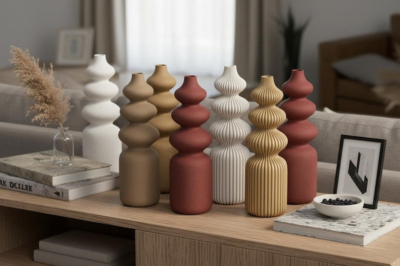 Gerippte und flauschige Moderne Nordische Vase – Skandinavisches Wohndekor, 3 Größen