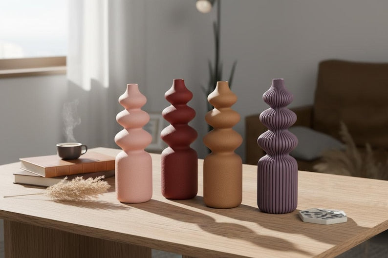Gerippte und flauschige Moderne Nordische Vase – Skandinavisches Wohndekor, 3 Größen