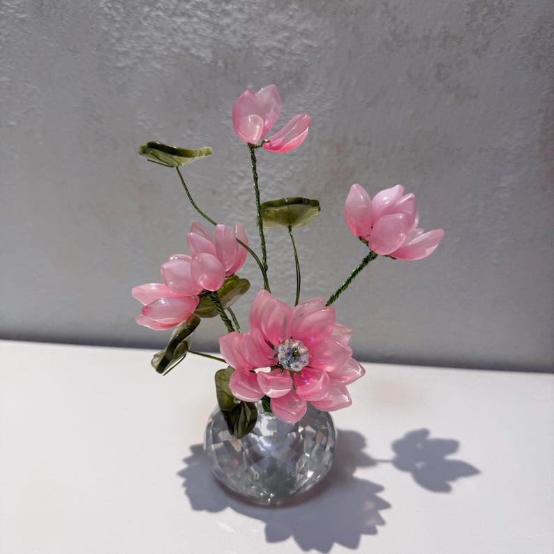 Kristall Lotus Blumenfigur, Romantisches Glas Blumendekor, Eleganter Wohnakzent, 14 cm Höhe