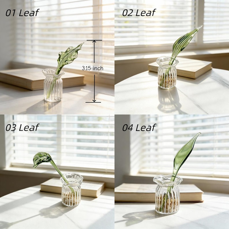 Mini Glasblume, mundgeblasene Blumenskulptur in Glasvase, elegantes Wohndekor, rosa