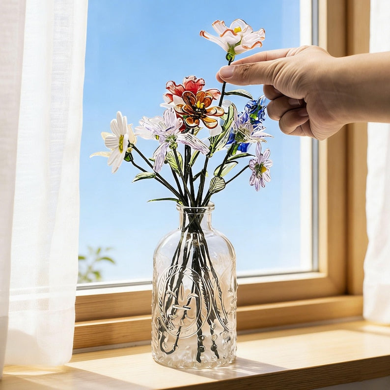 Handgefertigter Glasstrauß – 20 cm Glasvase, Wohndekoration
