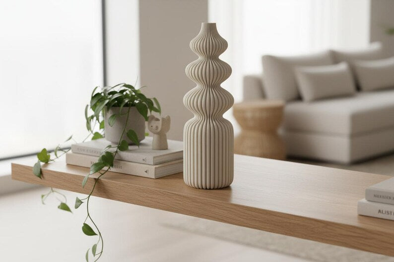 Gerippte und flauschige Moderne Nordische Vase – Skandinavisches Wohndekor, 3 Größen