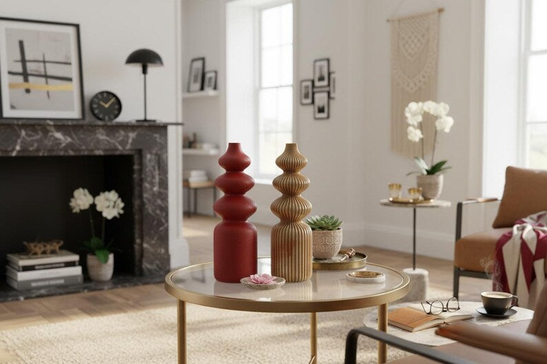 Gerippte und flauschige Moderne Nordische Vase – Skandinavisches Wohndekor, 3 Größen