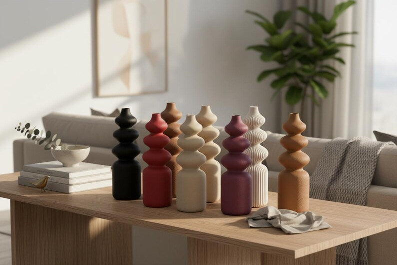 Gerippte und flauschige Moderne Nordische Vase – Skandinavisches Wohndekor, 3 Größen