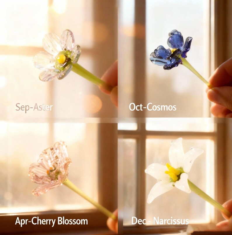 Handgefertigtes Blumenarrangement in einer Glasvase, Frühlingsblumen
