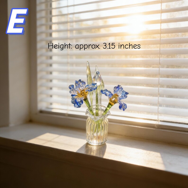 Mundgeblasene Glas Blue Iris Blume Handwerker Wohndekor