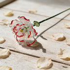 Handgeblasene Glaspfingstrose, rosa Farbverlauf, rote Ränder, 20 cm