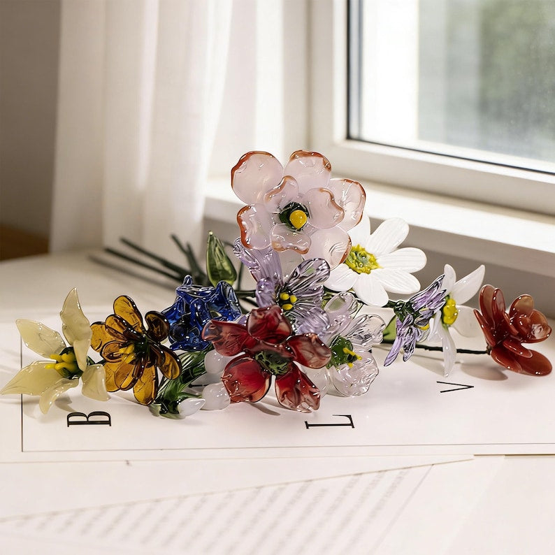 Handgefertigter Glasstrauß – 20 cm Glasvase, Wohndekoration