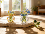 Mundgeblasene Glasblumen mit kleinen Vögeln, Glasvögel