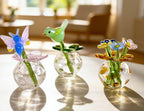 Mundgeblasene Glasblumen mit kleinen Vögeln, Glasvögel