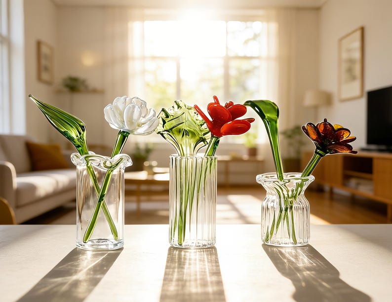Glasblumenstrauß Geburtsmonat Miniatur handgefertigt Wohnkultur