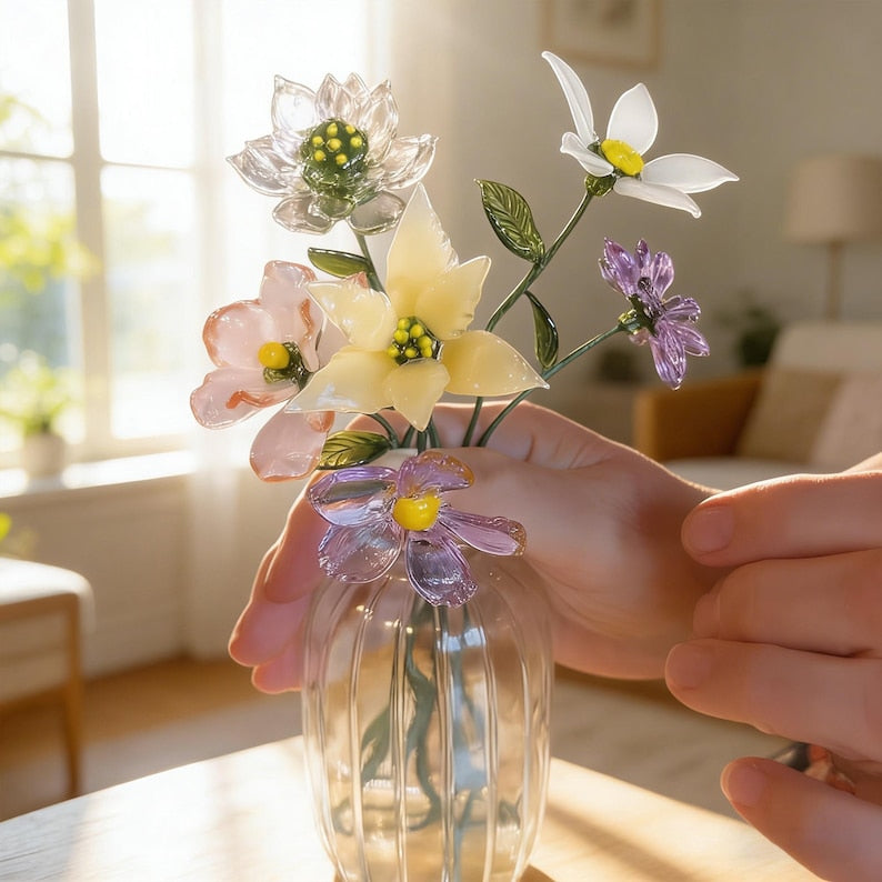 Handgefertigter Glasstrauß – 20 cm Glasvase, Wohndekoration