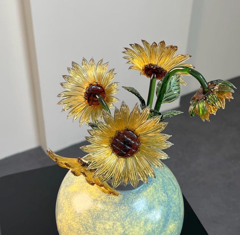 Glas Sonnenblumen-Dekoration Schreibtischdekoration Tischdekoration Handgefertigt 17,5 cm