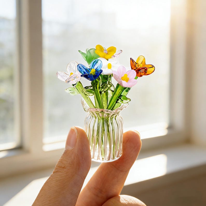 Glasblumenstrauß Geburtsmonat Miniatur handgefertigt Wohnkultur