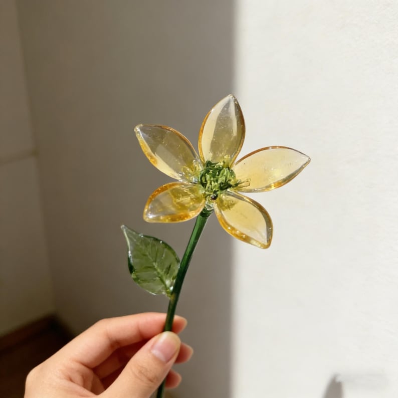 Glaskunst Geißblatt Blüte Bernstein Gold, 20 cm Handgeformte Dekoration
