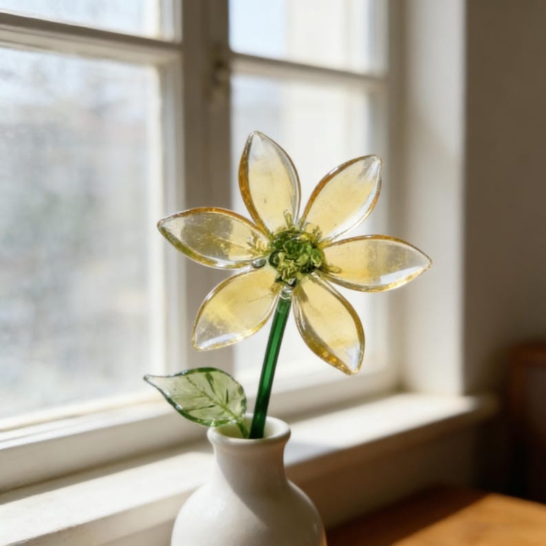 Glaskunst Geißblatt Blüte Bernstein Gold, 20 cm Handgeformte Dekoration
