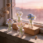 Handgefertigte Glasblumen Vergissmeinnicht, Miniaturblumendekor, Gedenkgeschenk, Lavendel, Rosa, Weiß, Blau