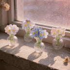 Handgefertigte Glasblumen Vergissmeinnicht, Miniaturblumendekor, Gedenkgeschenk, Lavendel, Rosa, Weiß, Blau