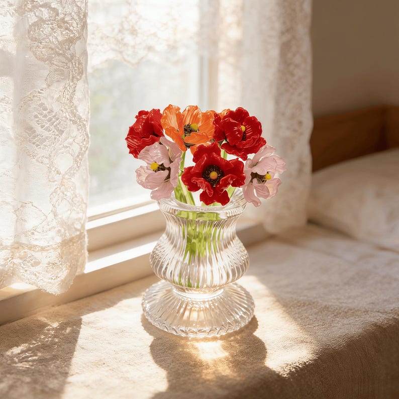 Handgefertigtes Blumenarrangement, Blüten mit einem Durchmesser von 2,5-3 Zoll, inklusive Vase