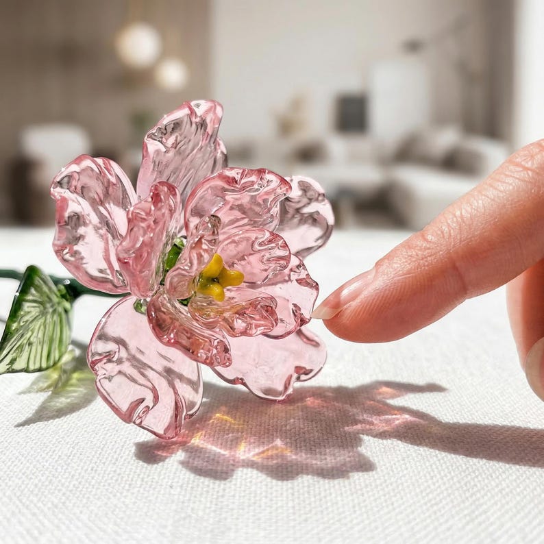 Glas Nelke Blume rosa 20 cm | Schreibtisch Deko Figur | Kunstglas
