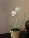 Kunstglas-Narzissenfigur, handgefertigte Blumenskulptur, Frühlingsdekoration, 35 cm, 2 Blüten, 6-7 Blätter