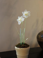 Kunstglas-Narzissenfigur, handgefertigte Blumenskulptur, Frühlingsdekoration, 35 cm, 2 Blüten, 6-7 Blätter