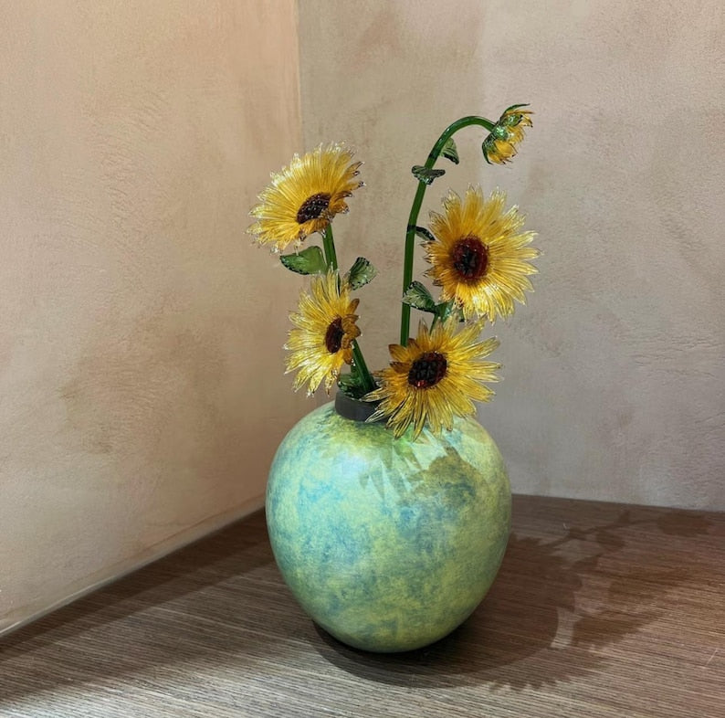Glas Sonnenblumen-Dekoration Schreibtischdekoration Tischdekoration Handgefertigt 17,5 cm