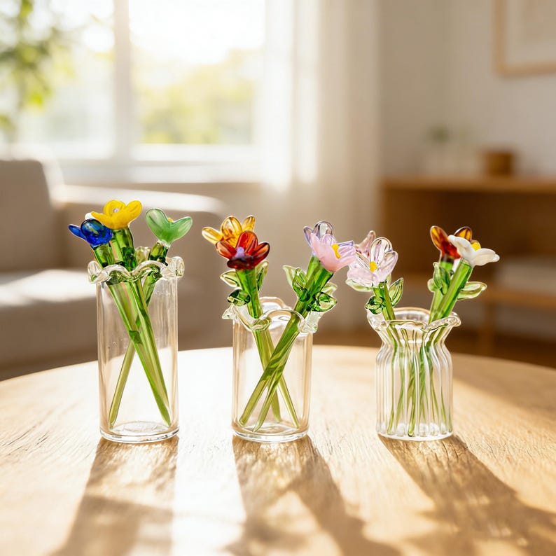 Glasblumenstrauß Geburtsmonat Miniatur handgefertigt Wohnkultur