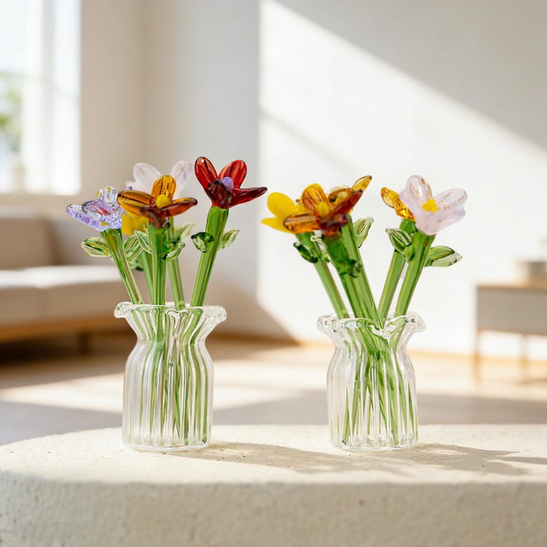 Glasblumenstrauß Geburtsmonat Miniatur handgefertigt Wohnkultur