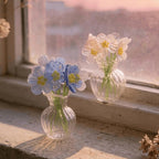 Handgefertigte Glasblumen Vergissmeinnicht, Miniaturblumendekor, Gedenkgeschenk, Lavendel, Rosa, Weiß, Blau