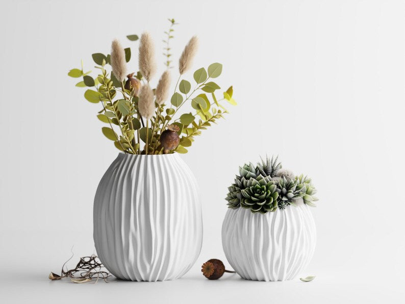 Moderne Designvase mit organischer Wellenstruktur, versiegelt mit PLA-Material, Größen S-XL.