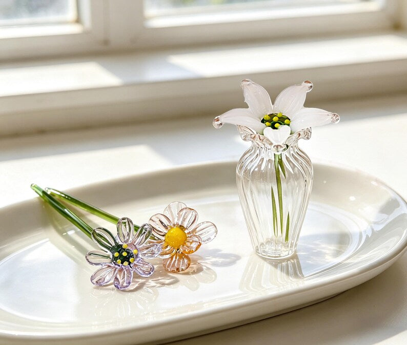 Miniatur-Glasstrauß mit Vase, handgefertigt