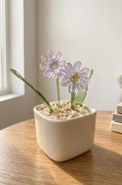 Miniatur Glas Gänseblümchen Topfpflanze, Dekor für Schreibtisch, handgefertigt, Keramiktopf