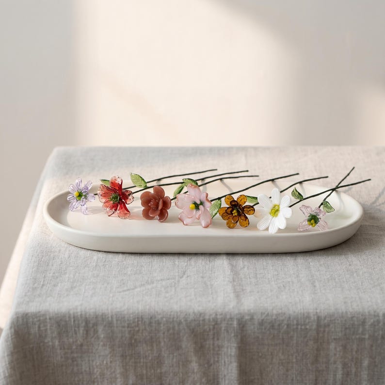 Glas Nelke Blume rosa 20 cm | Schreibtisch Deko Figur | Kunstglas