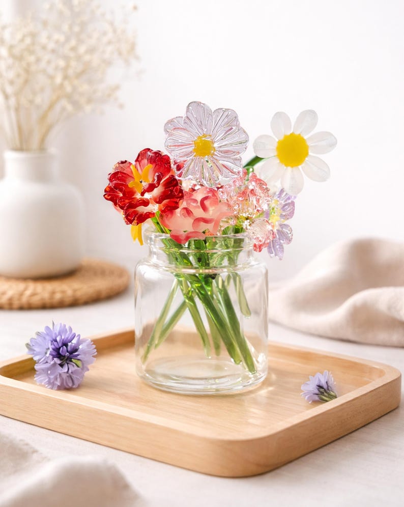 Handgefertigte Glasvasen-Dekorationen, Glasblumensträuße