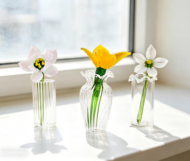 Miniatur-Glasstrauß mit Vase, handgefertigt