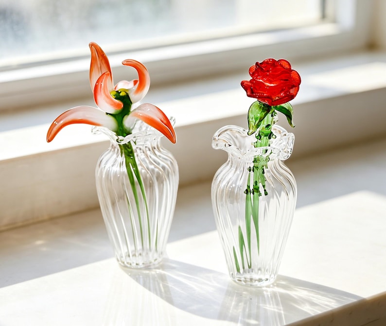 Miniatur-Glasstrauß mit Vase, handgefertigt