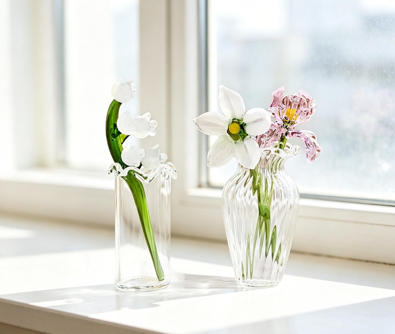 Miniatur-Glasstrauß mit Vase, handgefertigt
