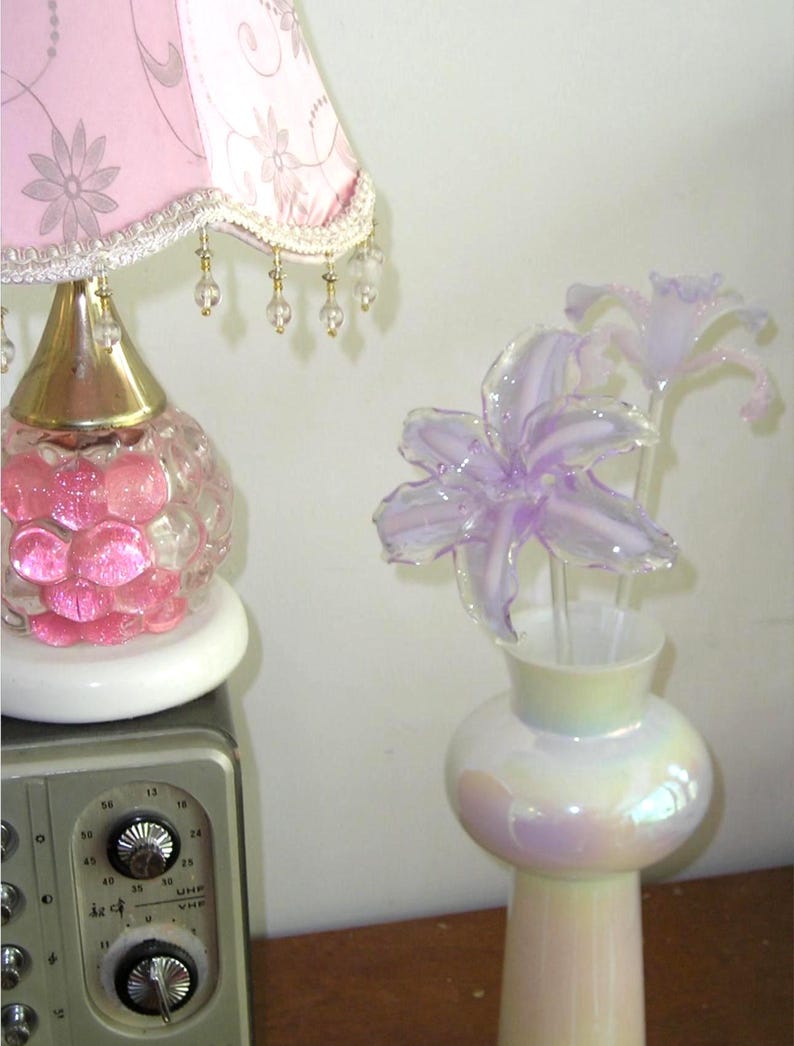 Glaslilie, handgefertigt, gebranntes Glas, 30-35 cm, weiß, durchscheinend