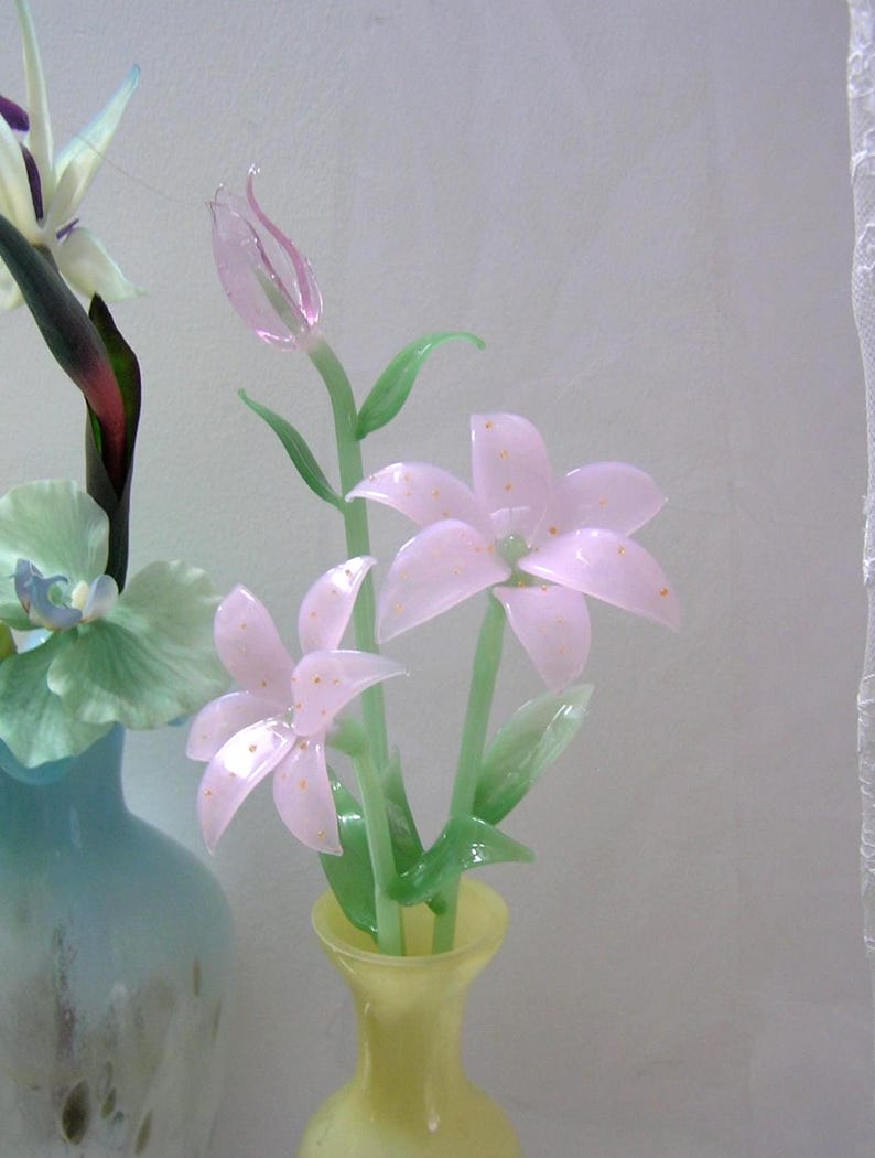 Glaslilie, handgefertigt, gebranntes Glas, 30-35 cm, weiß, durchscheinend