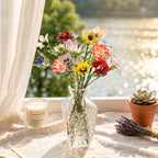 Glasblumenstrauß mit Vase, mundgeblasene Stiele, erhältlich in 3 Größen