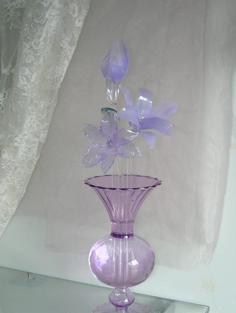 Glaslilie, handgefertigt, gebranntes Glas, 30-35 cm, weiß, durchscheinend