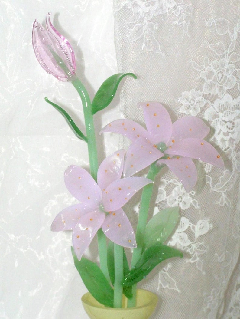 Glaslilie, handgefertigt, gebranntes Glas, 30-35 cm, weiß, durchscheinend