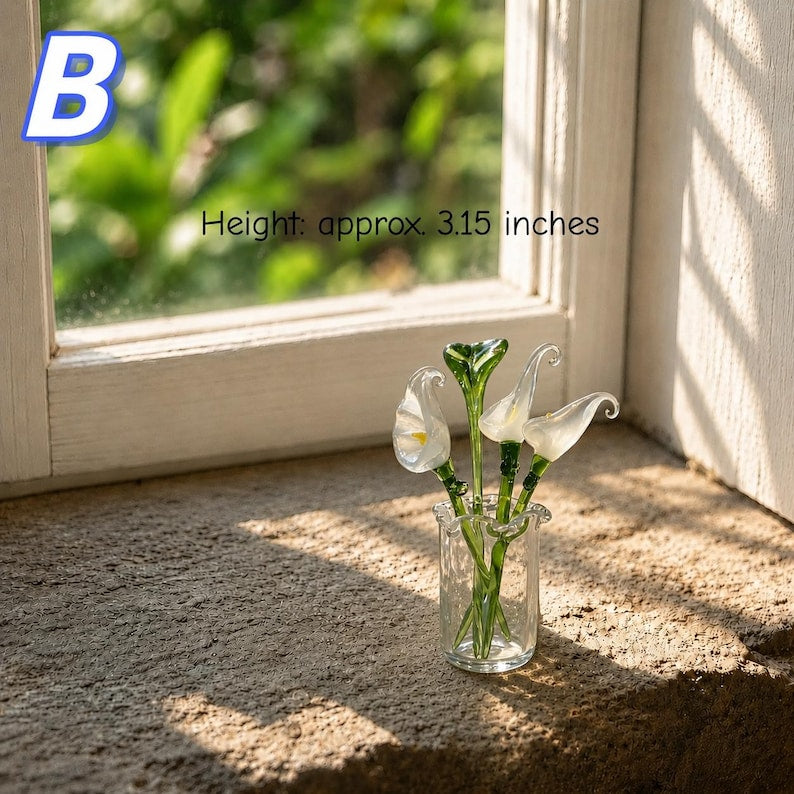 Mini Glasblume, mundgeblasene Blumenskulptur in Glasvase, elegantes Wohndekor, rosa