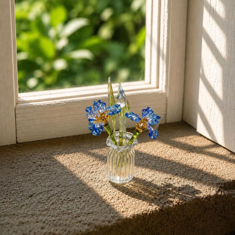 Mundgeblasene Glasblume Mini Skulptur, Auswahl Blüte, Wohnkultur Geschenk