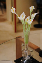 Glas-Calla-Lilien-Dekoration, elegante Glas-Lilien-Skulptur, florales Tischgesteck